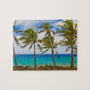 Coconut palm trees (Cocos nucifera) swaying in Jigsaw Puzzle