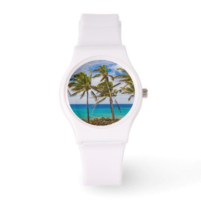 Coconut palm trees (Cocos nucifera) swaying in Watch (Front)