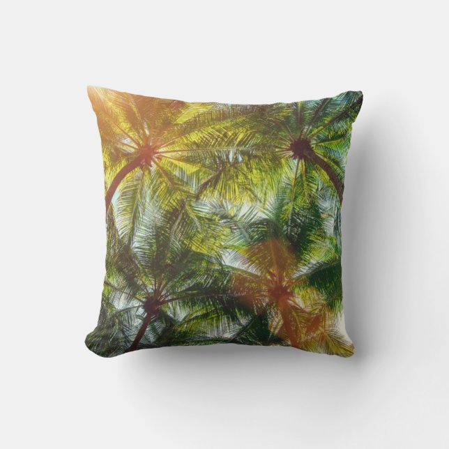 Coconut Palm trees on the Beach Throw Pillow (Front)