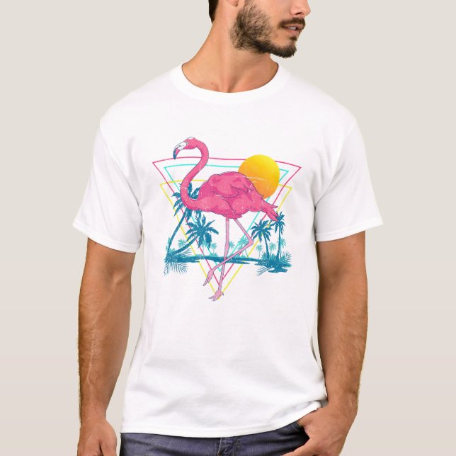 Coconut Palm Trees Pink Flamingo Sunset Tropical S T-Shirt (Front)