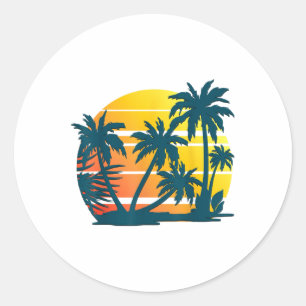 Coconut Palm Trees Summer Vacation Beach Tropical  Classic Round Sticker