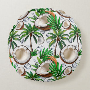 Coconut Palm Trees Tropical Design Round Pillow
