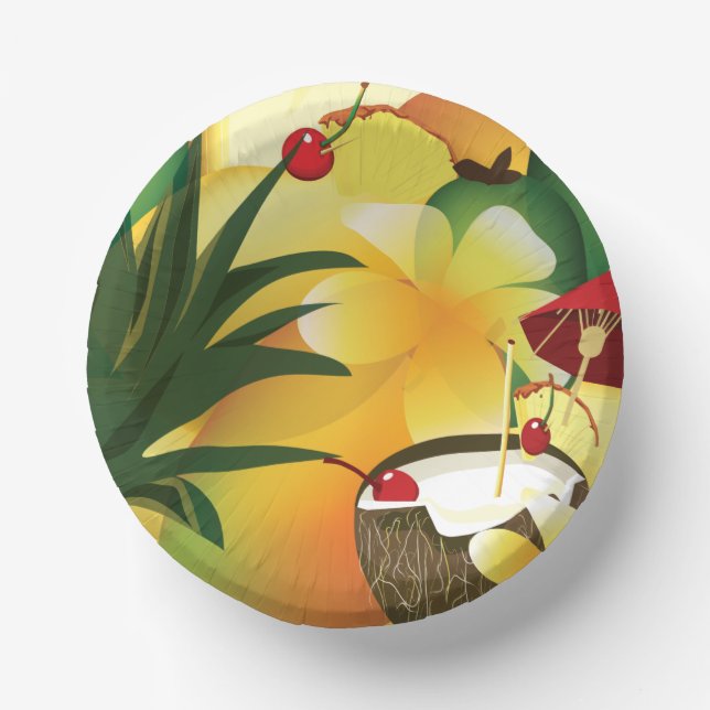 Coconut Tiki Bar Luau Tropical  Paper Plate (Front)