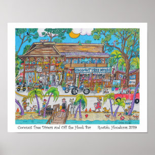 Coconut Tree Divers and Off the Hook Bar,  Roatan Poster