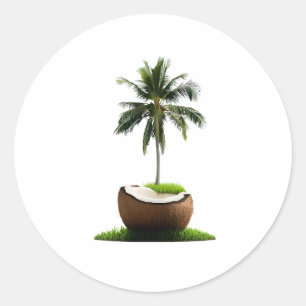 Coconut Tree Fruit Classic Round Sticker