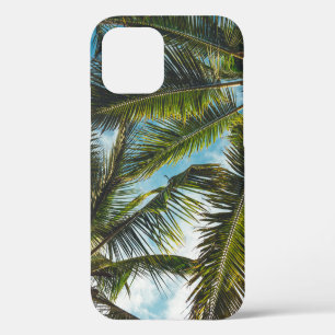 Coconut tree leaves under blue sky in the morning iPhone 12 case