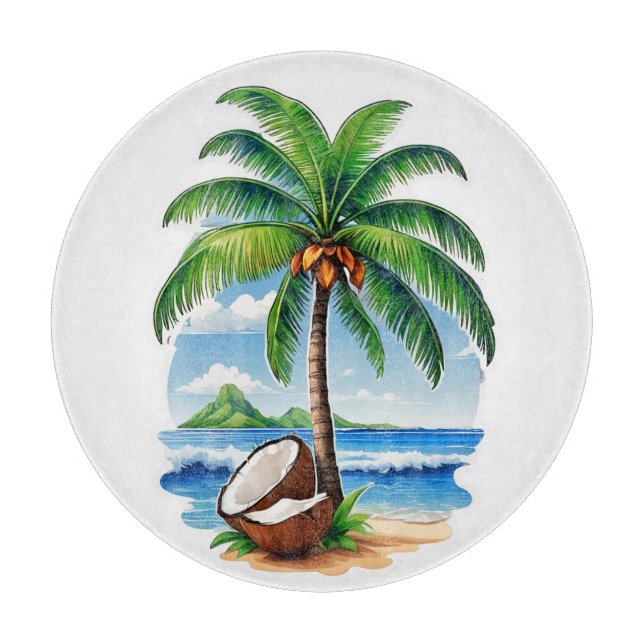 Coconut Tree Tropical Island Cutting Board (Front)