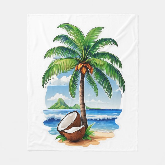 Coconut Tree Tropical Island Fleece Blanket (Front)