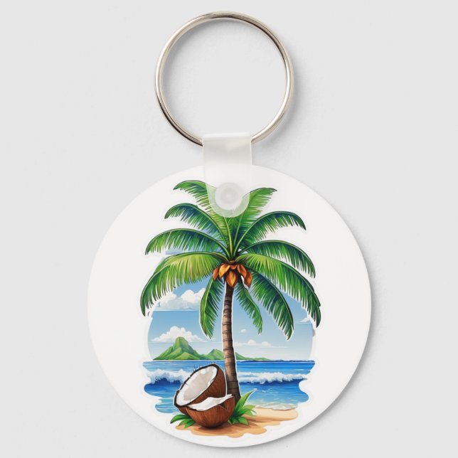 Coconut Tree Tropical Island Keychain (Front)