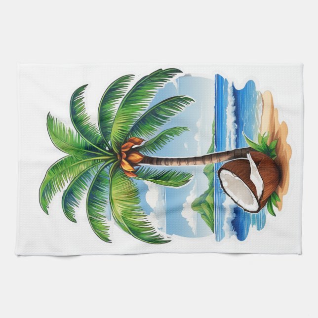 Coconut Tree Tropical Island Kitchen Towel (Horizontal)