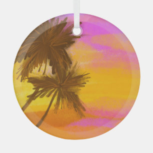 Coconut tree, tropical summer theme. glass ornament