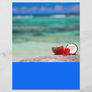 Coconut with tropical flower on exotic coast flyer