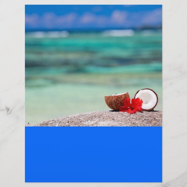Coconut with tropical flower on exotic coast flyer (Front)