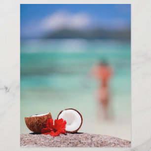 Coconut with tropical flower on exotic coast flyer