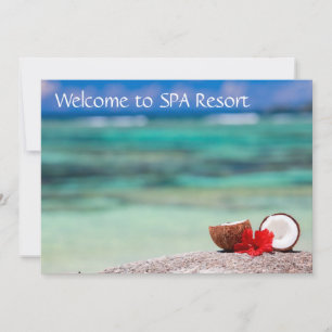 Coconut with tropical flower on exotic coast invitation