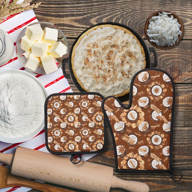 Coconuts and spices brown oven mitt & pot holder set (Creator Uploaded)