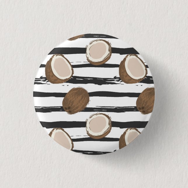 Coconuts on Grunge Stripes Pattern 1 Inch Round Button (Front)
