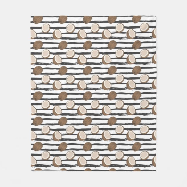 Coconuts on Grunge Stripes Pattern Fleece Blanket (Front)