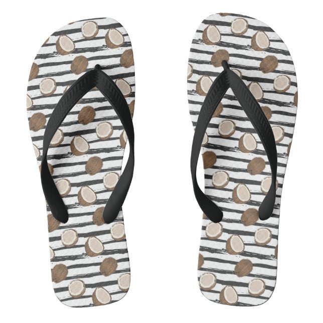 Coconuts on Grunge Stripes Pattern Flip Flops (Footbed)