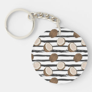 Coconuts on Grunge Stripes Pattern Keychain