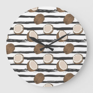 Coconuts on Grunge Stripes Pattern Large Clock