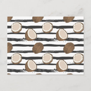 Coconuts on Grunge Stripes Pattern Postcard