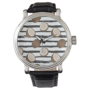 Coconuts on Grunge Stripes Pattern Watch
