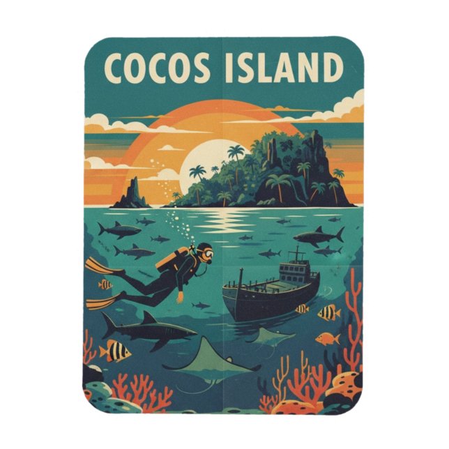 Cocos Island Scuba Diver Magnet (Vertical)