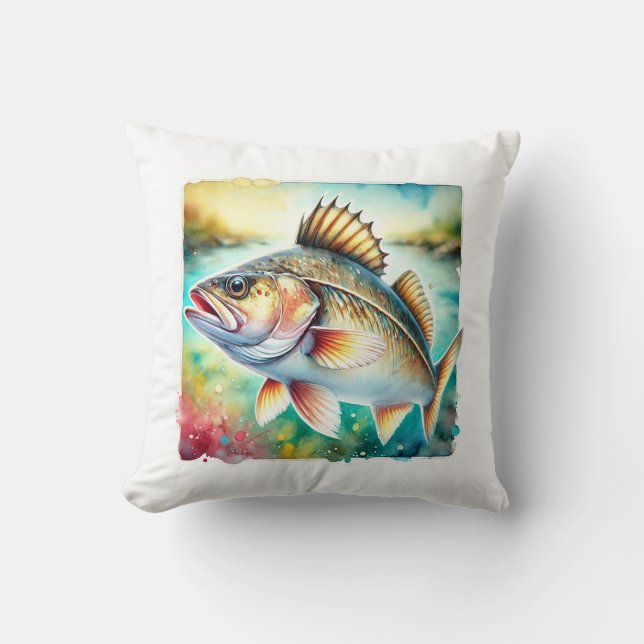 Cod Fish 190724AREF127 - Watercolor Throw Pillow (Front)
