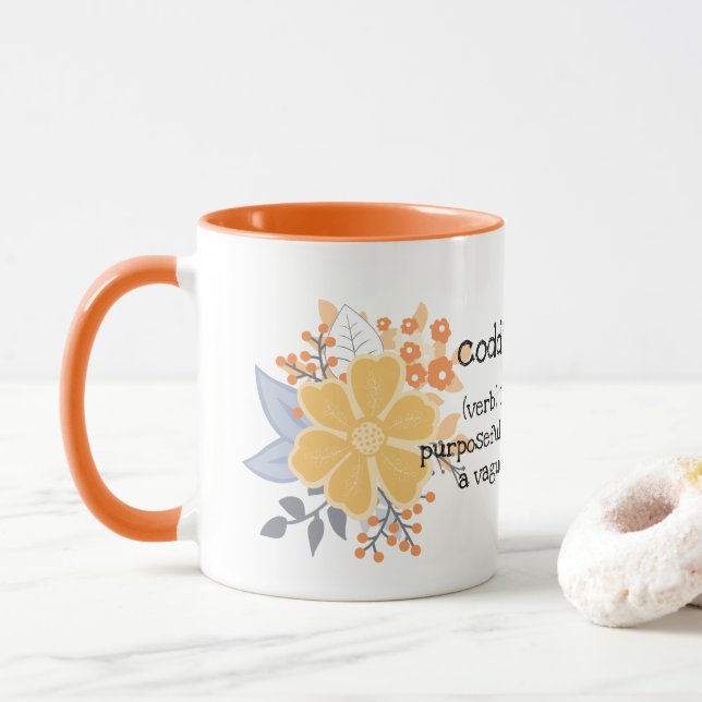 Coddiwomple Orange Grey Flowers Mug (With Donut)