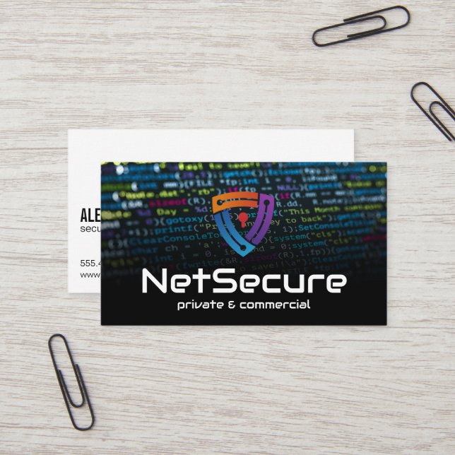 Code Background | Online Secure Key Hole Logo Business Card (Front/Back In Situ)