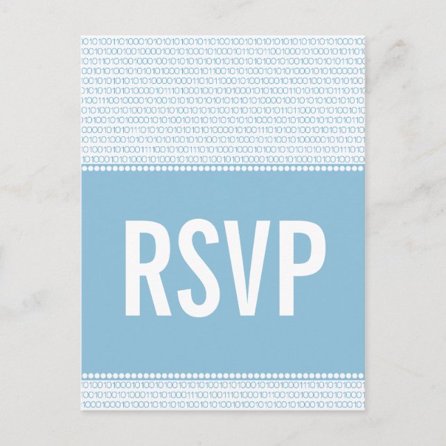 Code binaire chic geek carte postale RSVP, bleu (Devant)