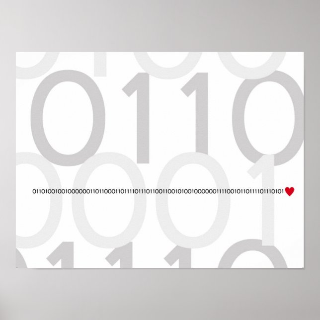 Code binaire Je vous aime poster coeur Geek (Devant)