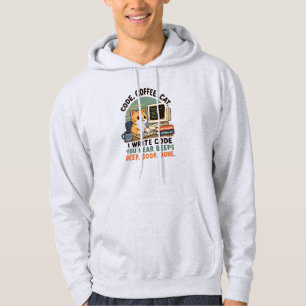 Code Coffee Cat Programmer Humour Illustration Hoodie