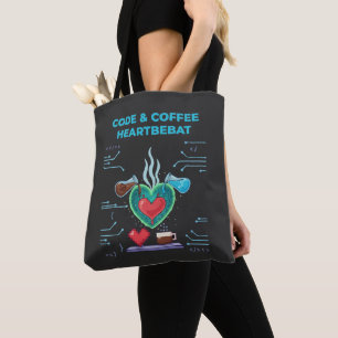 Code & Coffee Heartbeat Funny Geek Programmer Tote Bag