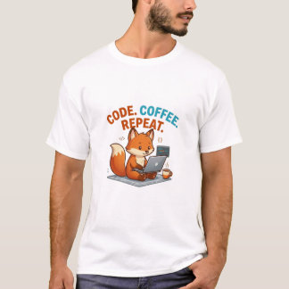  Code Coffee Repeat T-Shirt | Cute Fox Programmer 