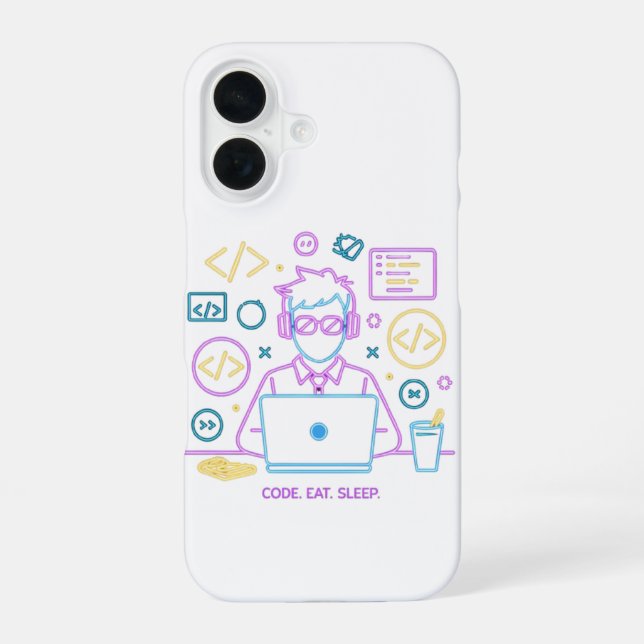 Code. Eat. Sleep. iPhone 16 Case (Back)