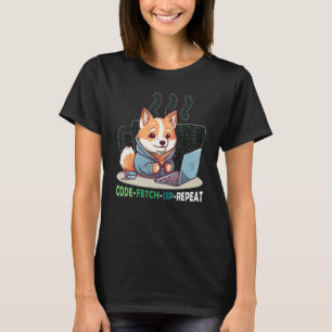 Code Fetch Sip Repeat Coffee Binary Shiba Inu Prog T-Shirt
