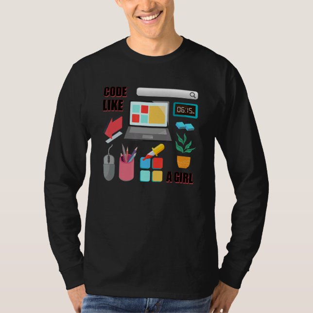 Code Like A Girl Coder Programmer Software Develop T-Shirt (Front)