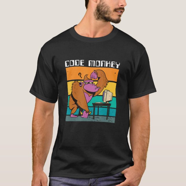 Code Monkey Gorilla Retro Coding Coder PC Nerd Gee T-Shirt (Front)
