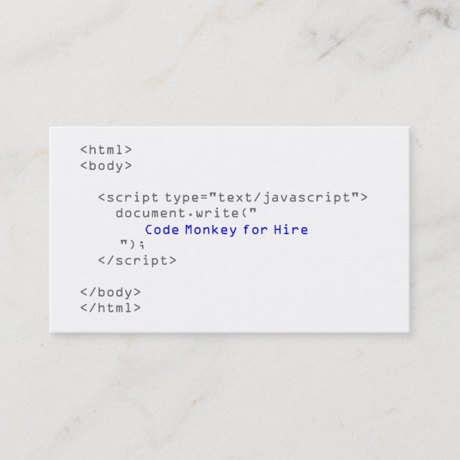 Code Monkey Javascript Business Card (Front)