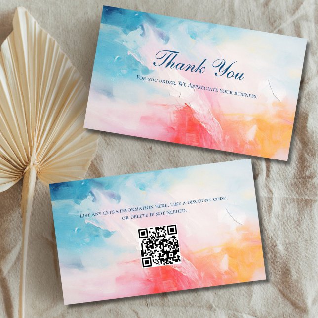 Code QR Abstrait Cartes de remerciements professio (Abstract Business Card Thank you card with QR Code Blue Pink Yellow Red)