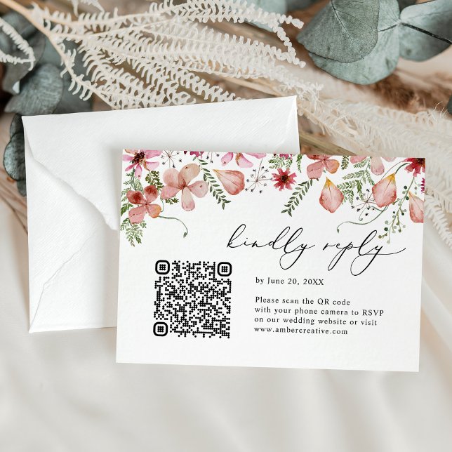 Code QR Aquarelle rose pâle Mariage floral RSVP (Créateur téléchargé)
