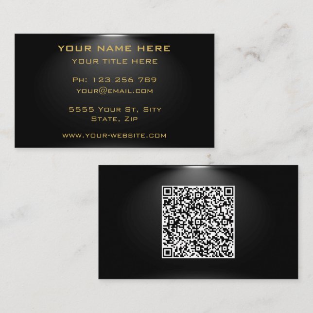 Code QR Black Gold Carte de visite - Sous les proj (Devant / Derrière)