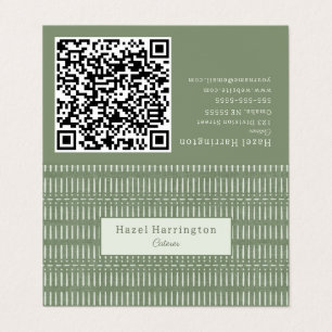 Code QR bohème plié Carte de visite Sage vert