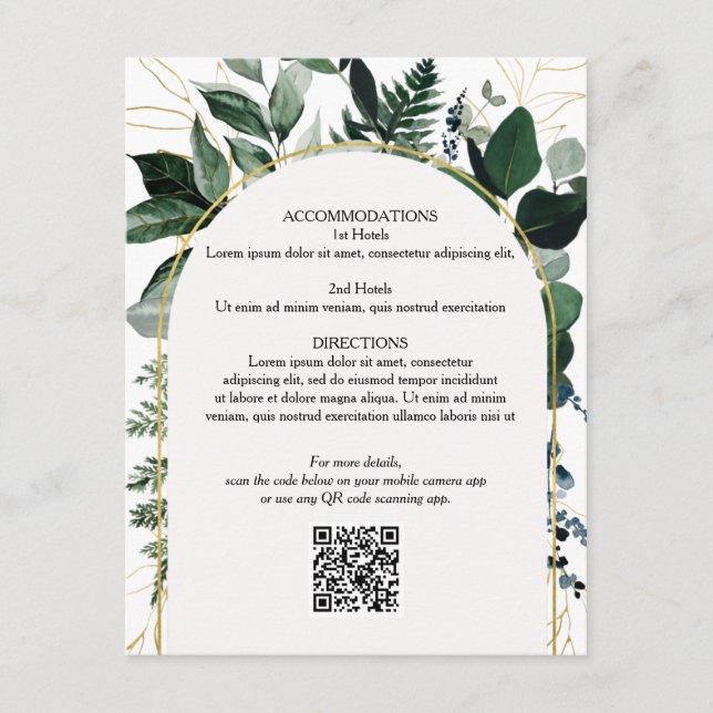 Code QR carte de détails mariage, Moderne Botaniqu (Devant)