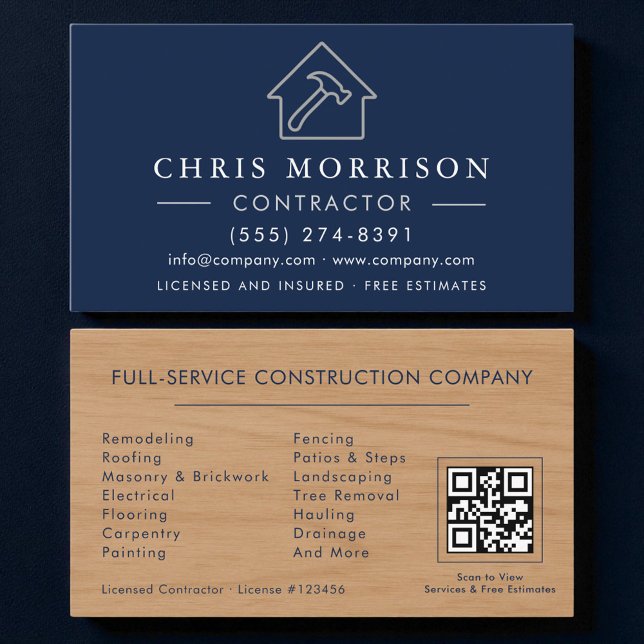 Code QR Carte de visite Construction Bois Bleu Mar (Créateur téléchargé)