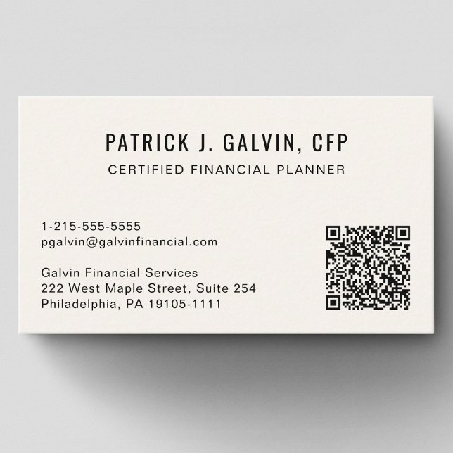 Code QR Carte de Visite Crème pour Planificateur F (CFP Financial Planner QR Code Cream Business Card)