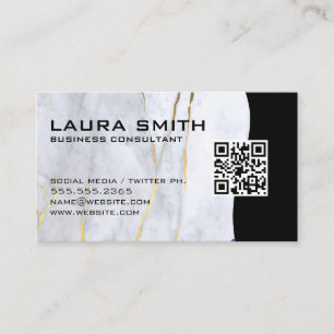 Code QR / Carte de visite en or bleu marbre