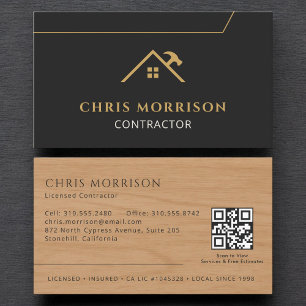 Code QR Carte de Visite Entrepreneur Bois Noir Or